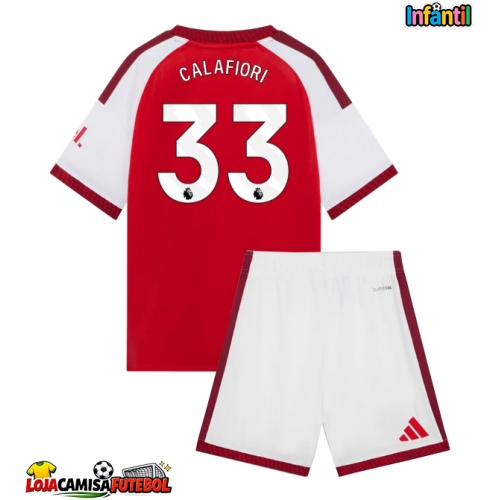 Camisa de Futebol Arsenal Riccardo Calafiori #33 Equipamento Principal Infantil 2026-27 Manga Curta (+ Calças curtas)